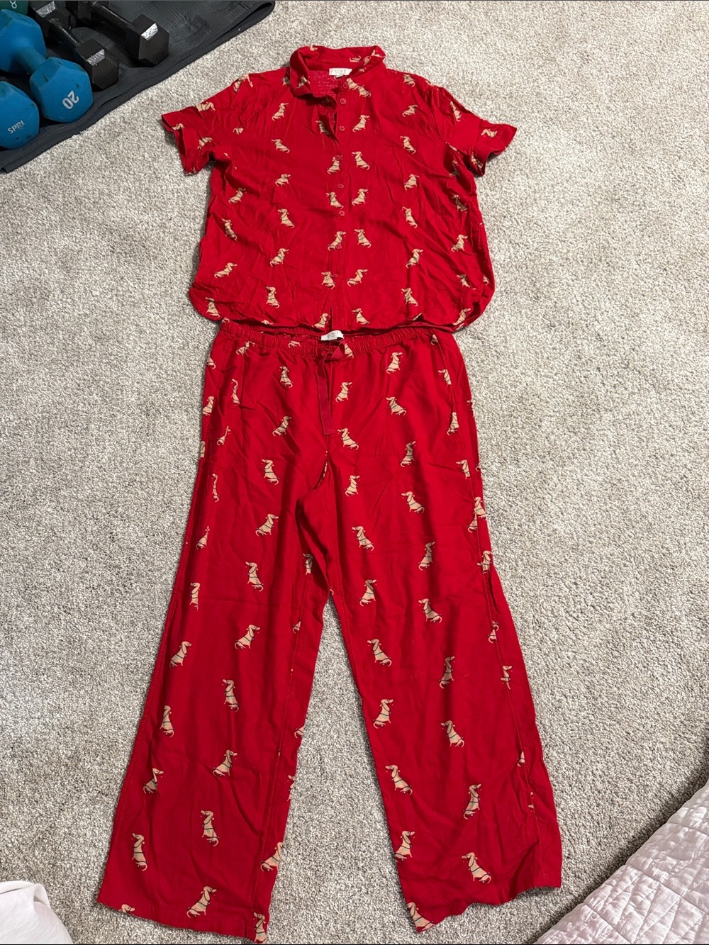 LOFT christmas Red Short-Sleeve Pajama Set with Dog Print